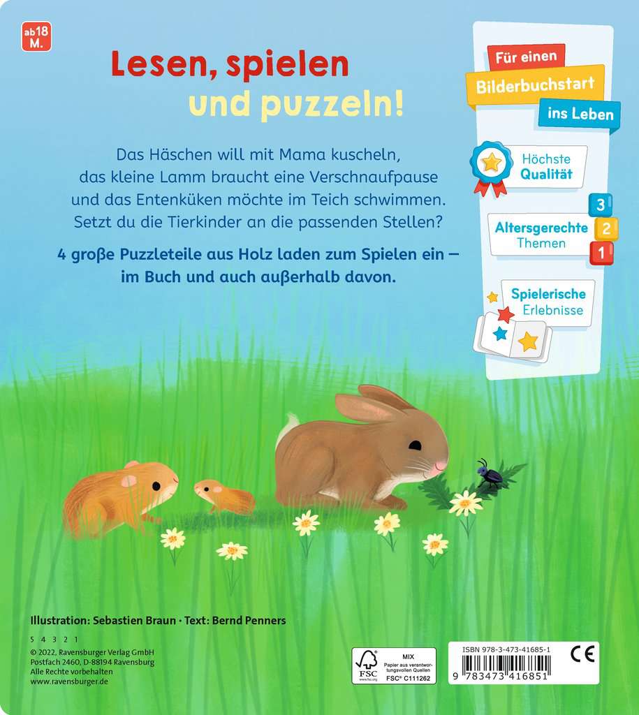 Spiel mit den Tierkindern! Mein buntes Holzpuzzle-Buch