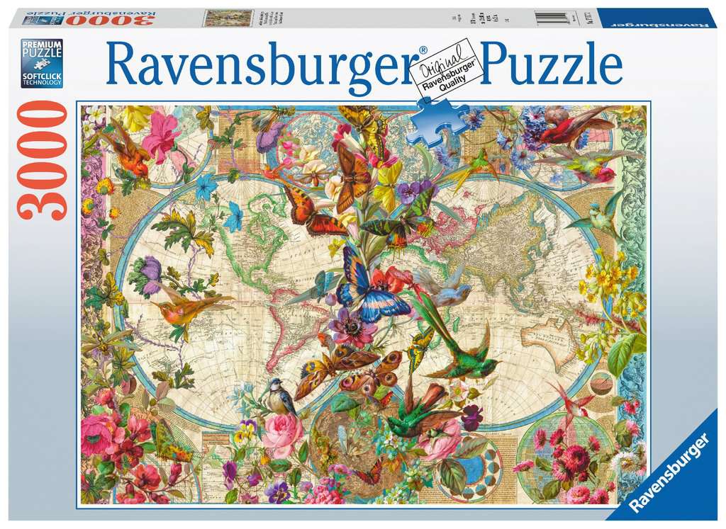 Puzzle 3000 Teile - Weltkarte mit Schmetterlingen