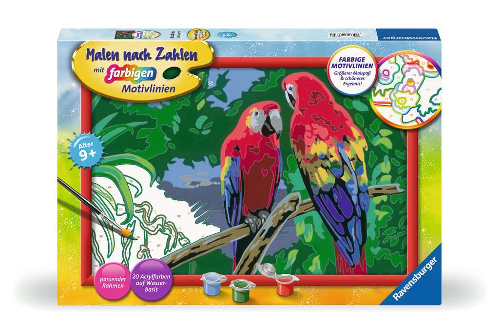 CreArt Bunte Papageien - Malen nach Zahlen für Kinder ab 9 Jahren