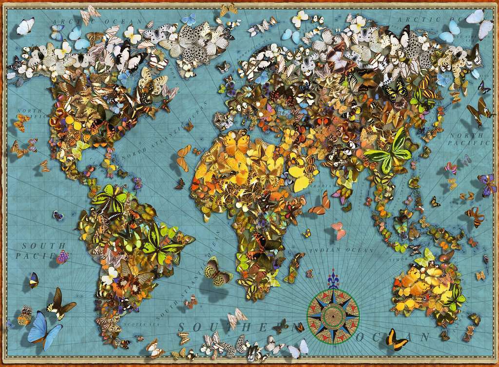 Puzzle Antike Schmetterling-Weltkarte 500 Teile Ravensburger Erwachsenenpuzzle