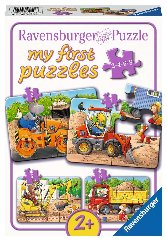 Kinderpuzzle Tiere auf der Baustelle - 2,4,6,8 Teile