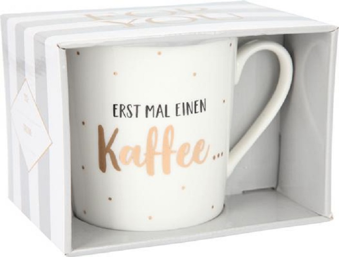 Porzellan Becher mit Sprüchen Erst mal einen Kaffee... 057