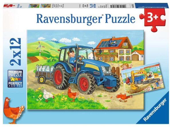 Kinderpuzzle ab 3 Jahren - Baustelle und Bauernhof - 12 Teile