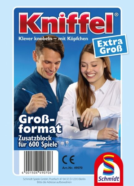 Kniffelblock groß, 100 Blatt, 2 bis 8 Spieler, ab 8 Jahre