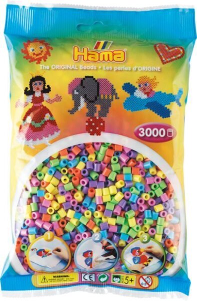 HAMA 201-50 Bügelperlen Midi - Pastell Mix 3000 Perlen, 6 Farben, ab 5 Jahren