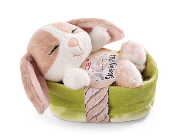 Kuscheltier Sleeping Pets Hase cappuccino 12cm im grünen Körbchen