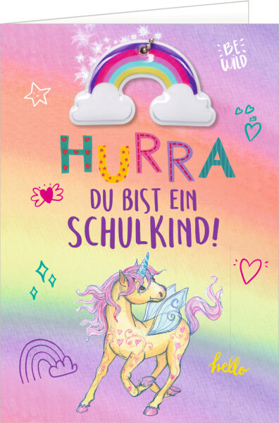 Grußkarte - Hurra, du bist ein Schulkind! (Einhorn-Paradies)