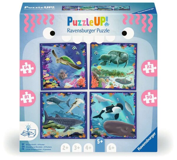 Kinderpuzzle ab 5 Jahren - Meerestiere - 64 + 72 + 81 + 90 Teile