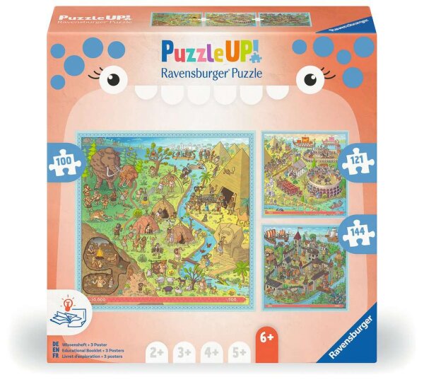 Kinderpuzzle ab 6 Jahren - Geschichte - Steinzeit, Altes Rom, Mittelalter - 100 + 121 + 144 Teile
