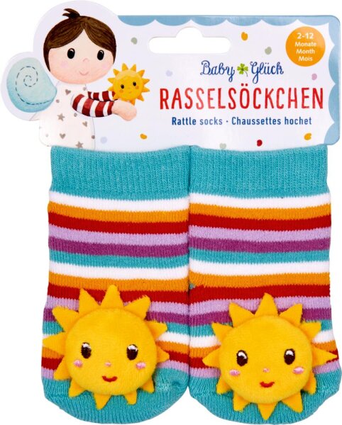 Rasselsöckchen Baby Sonne Babysocken mit Rassel BabyGlück Geschenk Set