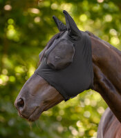 Waldhausen Fliegenmaske Puck WB Schwarz – UV-Schutz, elastisch, Reißverschluss, Fliegenschutz Pferd, extra Augenfreiheit