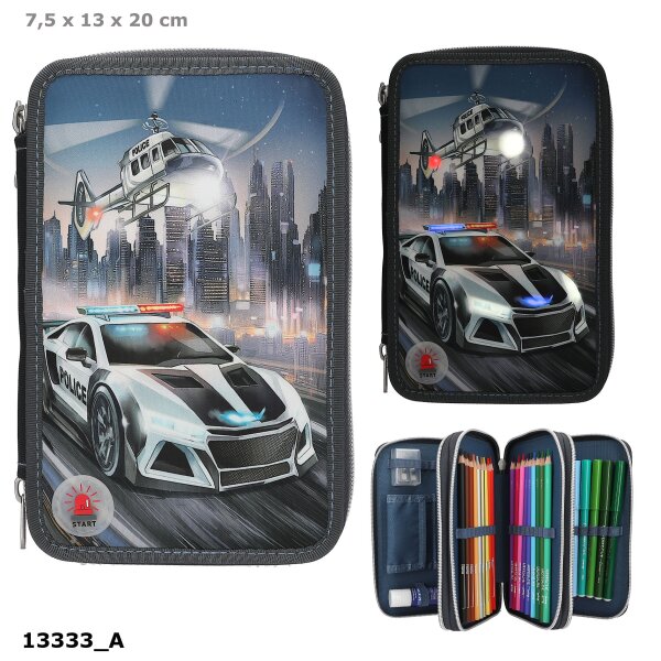 Monster Cars 3 Fach Federtasche LED Polizeiauto