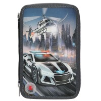 Monster Cars 3 Fach Federtasche LED Polizeiauto
