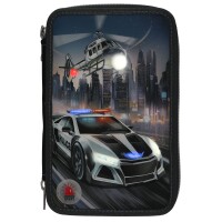 Monster Cars 3 Fach Federtasche LED Polizeiauto