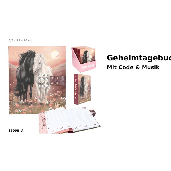 Miss Melody Tagebuch mit Code Schloss und Musik Pferde Geheimtagebuch Kinder