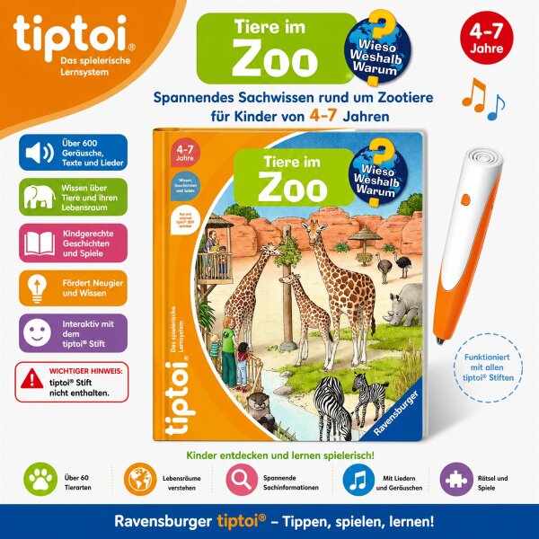 tiptoi® Tiere im Zoo Ravensburger Wieso Weshalb Warum Kinderbuch ab 4 Jahre