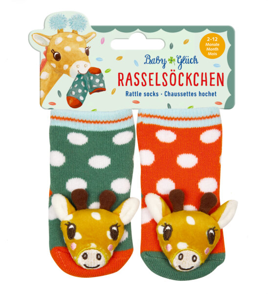 Rasselsöckchen Giraffe BabyGlück – Babysocken mit Rassel 0–12 Monate