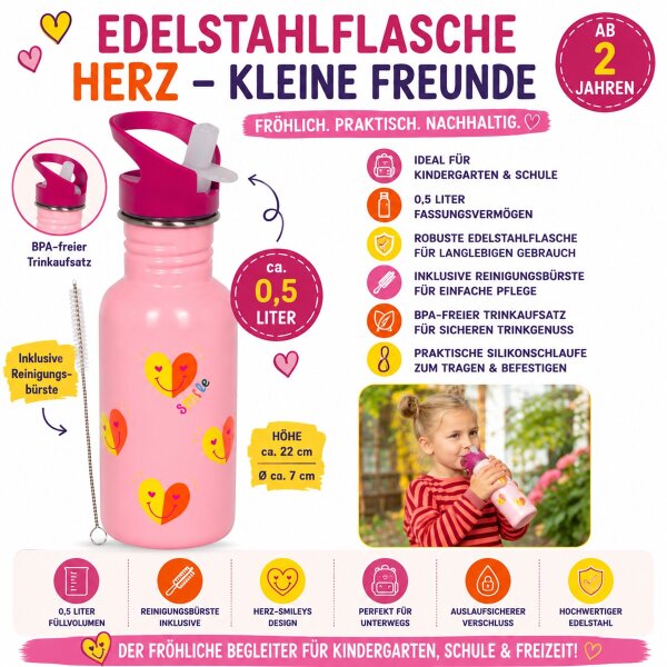 Edelstahlflasche Herz Kleine Freunde Trinkflasche Kinder 0,5L Edelstahl
