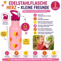 Edelstahlflasche Herz Kleine Freunde Trinkflasche Kinder 0,5L Edelstahl
