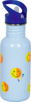 Kinder Edelstahl Trinkflasche Happy Face 0,5L Smiley Blau Kleine Freunde
