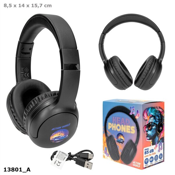 Action World Kopfhörer Bluetooth Schwarz Auto Motiv