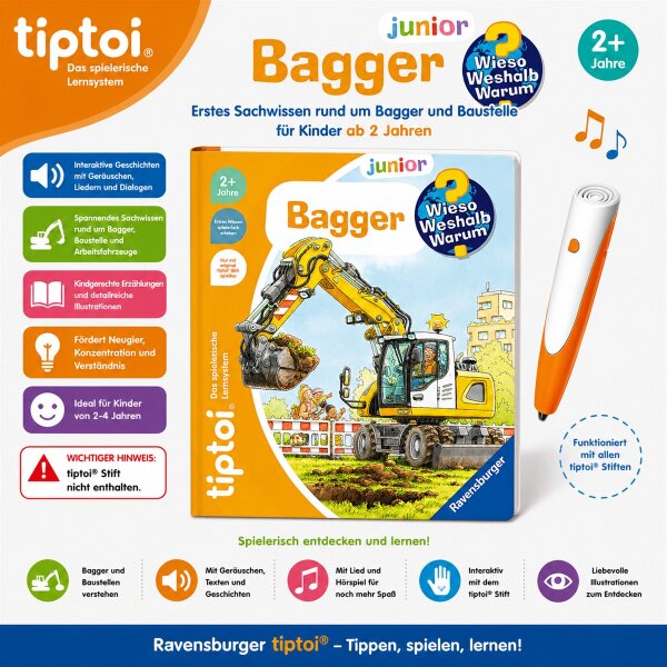tiptoi® Bagger Baustelle Fahrzeuge Ravensburger Wieso Weshalb Warum junior