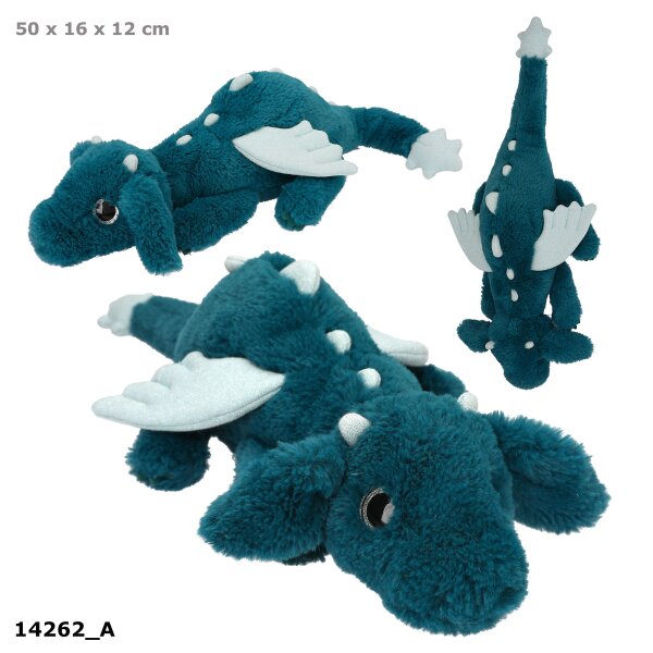 SNUKIS Plüschdrache petrol 50 cm – Kuscheldrache mit Glitzer-Details