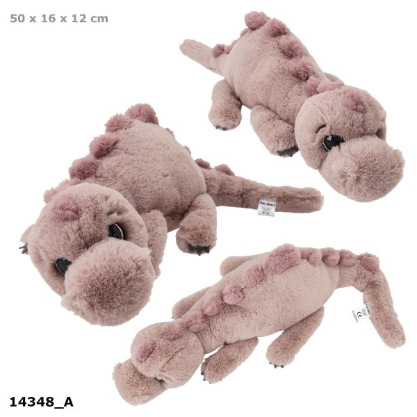 Dino World Plüschdino hellbraun 50 cm – liegender Kuscheldino mit Glitzeraugen