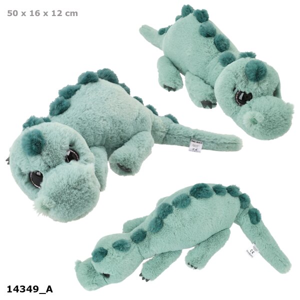 Dino World Plüschdino hellgrün 50 cm – liegender Kuscheldino mit Glitzeraugen