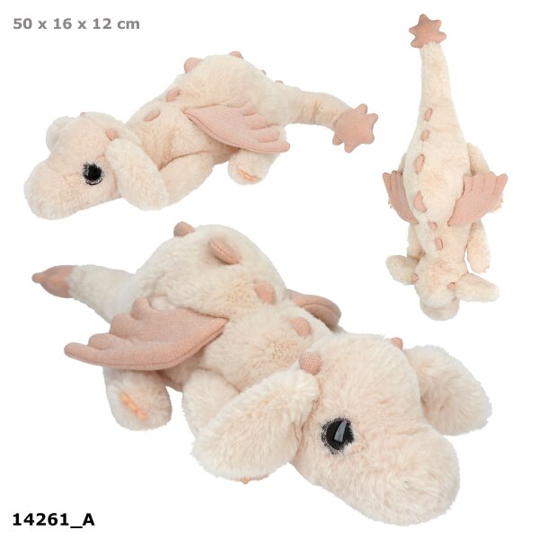 SNUKIS Plüschdrache apricot 50 cm – Kuscheldrache mit Glitzer-Details