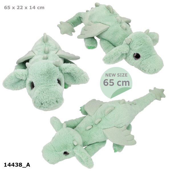 SNUKIS Plüschdrache grün 65 cm – großer Kuscheldrache mit Glitzer-Details