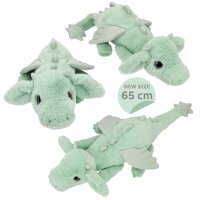 SNUKIS Plüschdrache grün 65 cm – großer Kuscheldrache mit Glitzer-Details