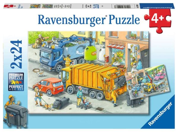 Kinderpuzzle ab 4 Jahren - Müllabfuhr und Abschleppwagen - 24 Teile
