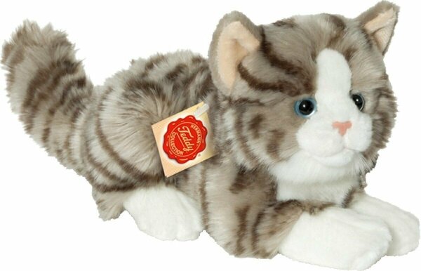 Katze liegend grau 20 cm