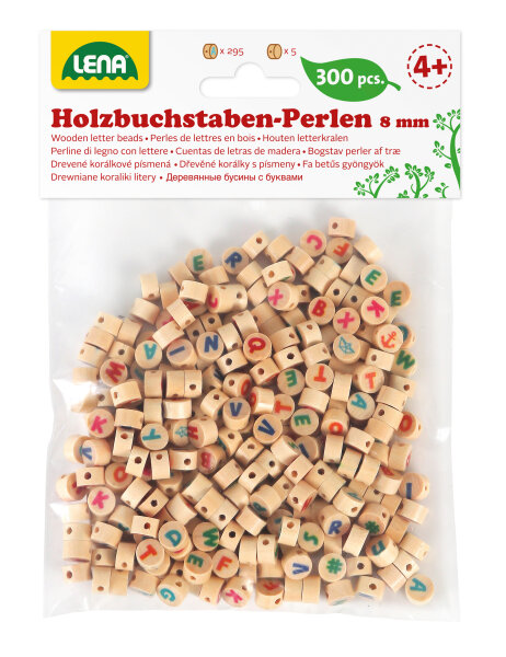 Holz-Buchstabenperlen, natur/bunt, 300-tlg.